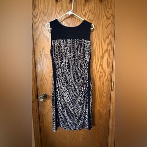 Chaps Womens Black Brown White Print Shift Dress Size L